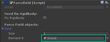 Forcefield controller with Shield assigned to Element 0 in the Field array.
