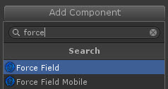 Add Component search showing Force Field and Force Field Mobile components.