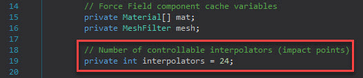 Force Field script with the interpolators value set to 24.