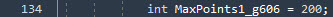 Shader code setting the MaxPoints variable to 200.