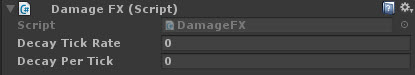 Damage FX inspector with both decay settings set to zero.